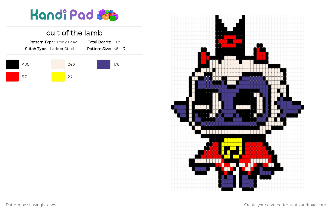 cult of the lamb - Pony Bead Pattern by chasingbitches on Kandi Pad - red,purple