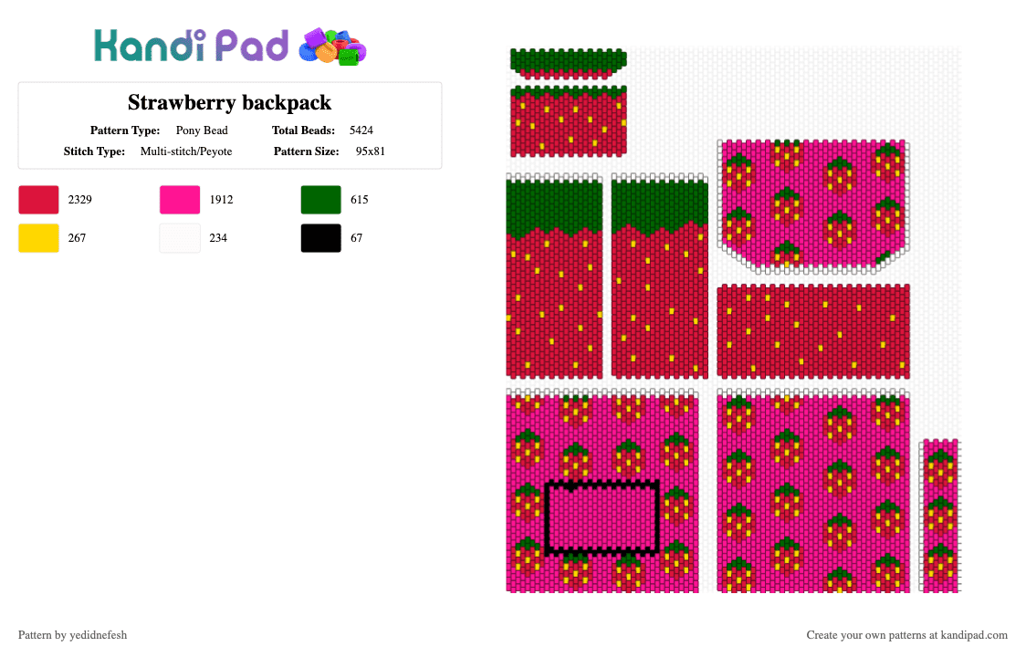 Strawberry backpack - Pony Bead Pattern by yedidnefesh on Kandi Pad - pink,red