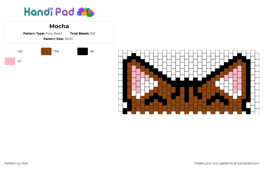 Mocha - Pony Bead Pattern by lisak on Kandi Pad - ears,cat,animal,cuff,pet,cute,brown