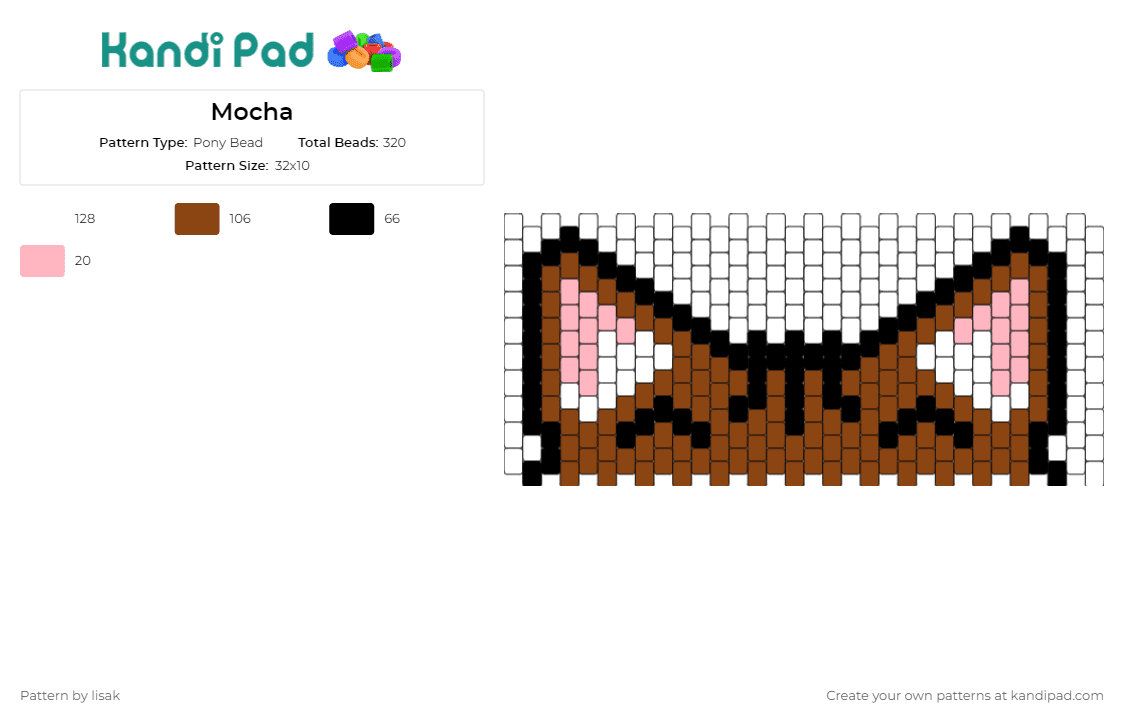 Mocha - Pony Bead Pattern by lisak on Kandi Pad - ears,cat,animal,cuff,pet,cute,brown