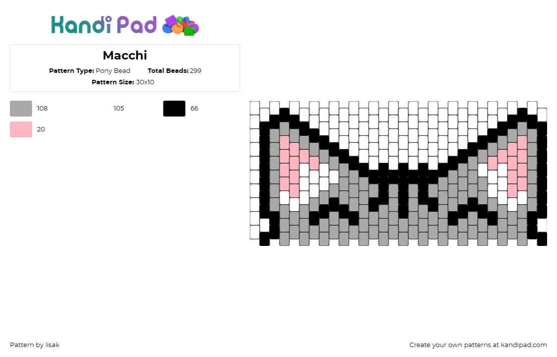 Macchi - Pony Bead Pattern by lisak on Kandi Pad - ears,cat,animal,cuff,pet,cute,gray