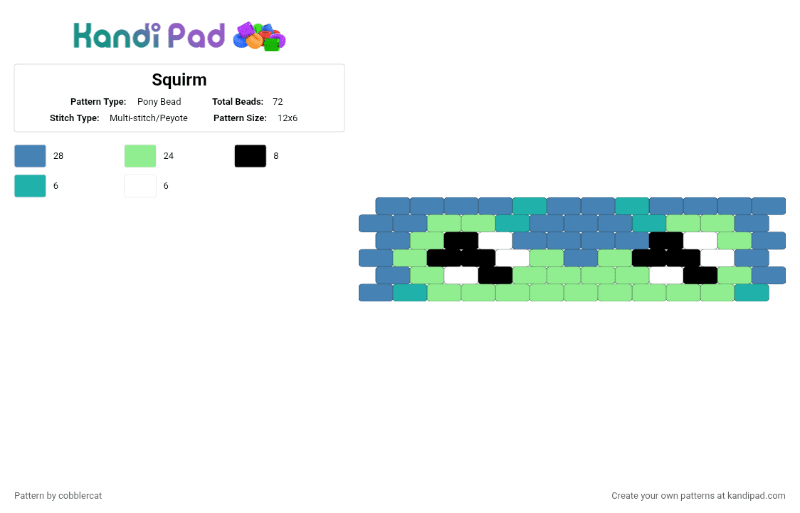 Squirm - Pony Bead Pattern by cobblercat on Kandi Pad - blue,teal
