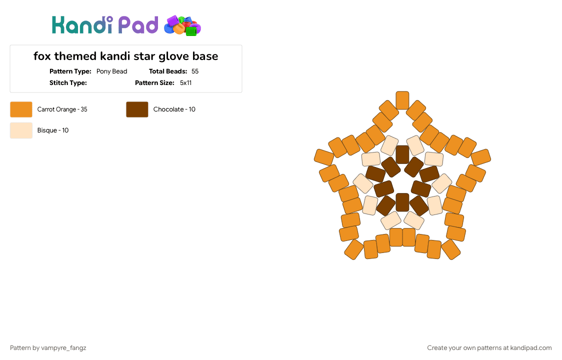 fox themed kandi star glove base - Pony Bead Pattern by vampyre_fangz on Kandi Pad - alterhuman, fox, orange, star