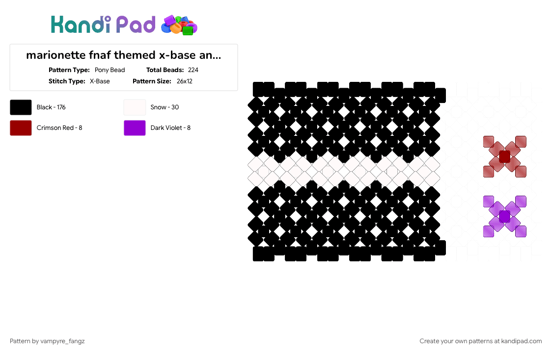 marionette fnaf themed x-base and bumpers - Pony Bead Pattern by vampyre_fangz on Kandi Pad - 