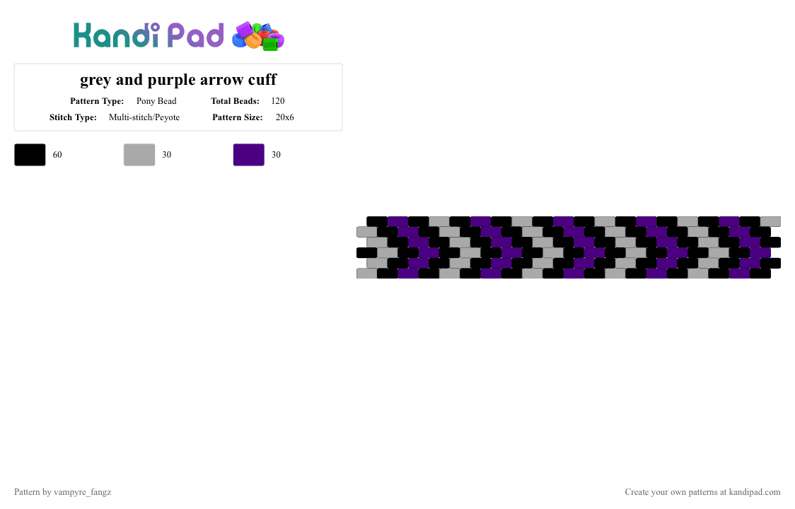 grey and purple arrow cuff - Pony Bead Pattern by vampyre_fangz on Kandi Pad - beige, purple