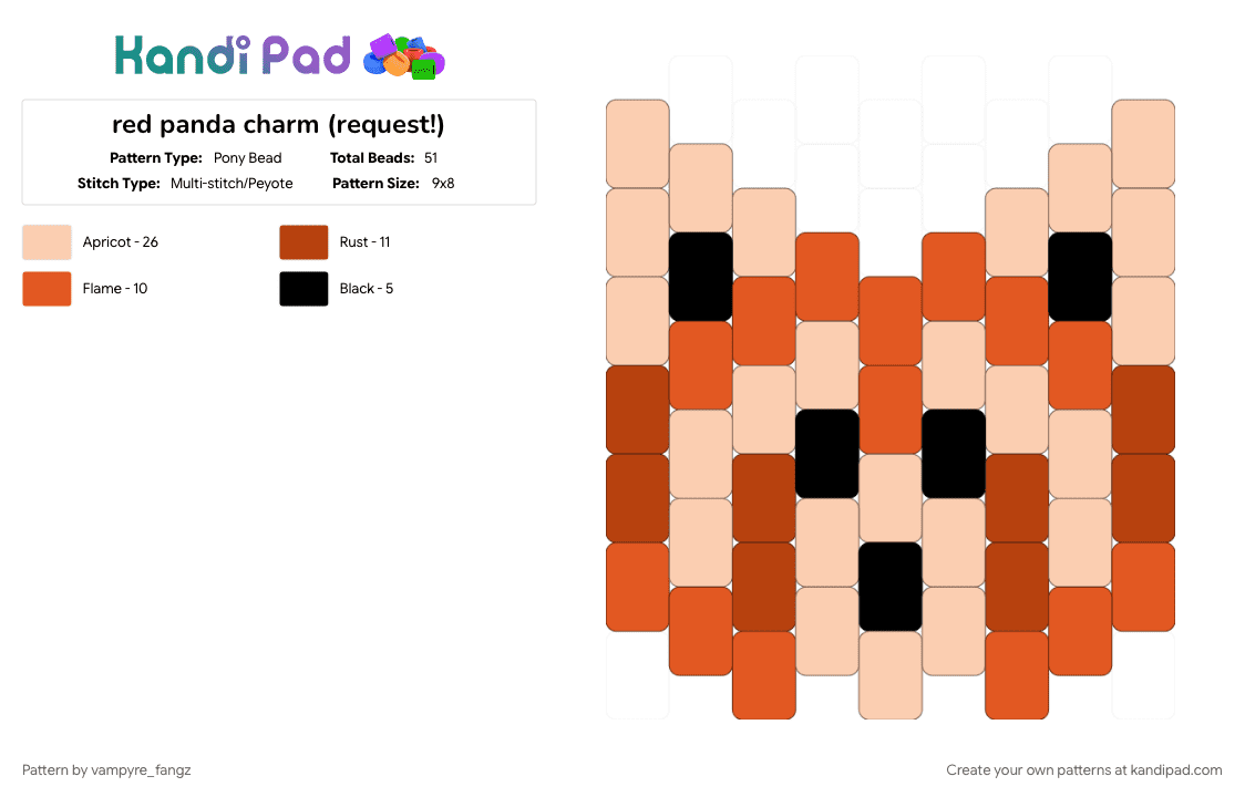 red panda charm (request!) - Pony Bead Pattern by vampyre_fangz on Kandi Pad - beige, kandi charm, red, red panda