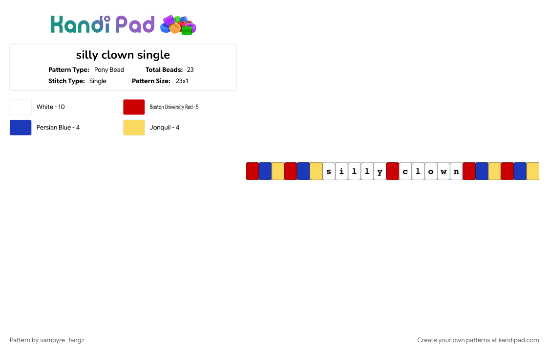 silly clown single - Pony Bead Pattern by vampyre_fangz on Kandi Pad - red