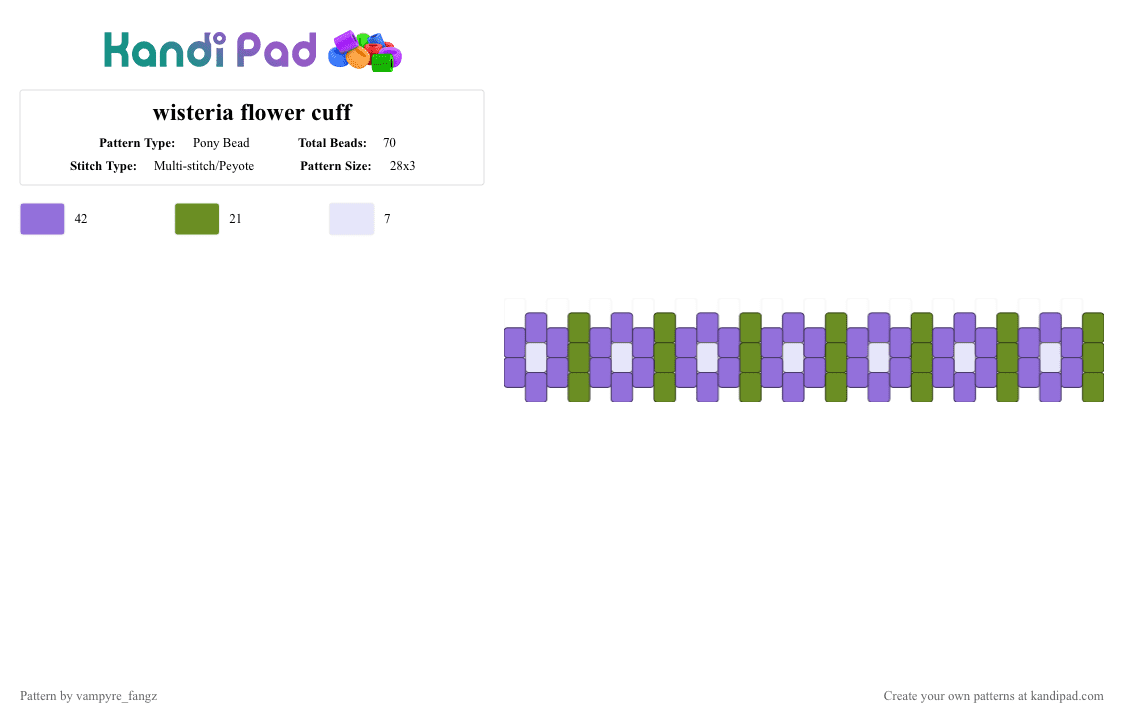 wisteria flower cuff - Pony Bead Pattern by vampyre_fangz on Kandi Pad - purple,green