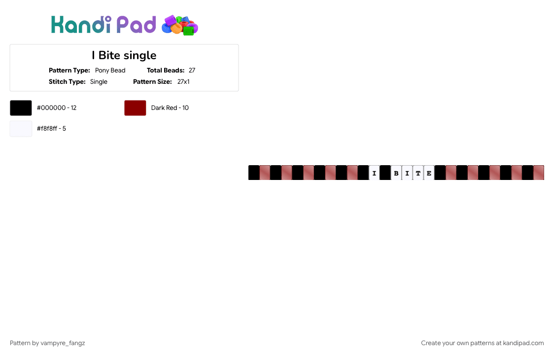 I Bite single - Pony Bead Pattern by vampyre_fangz on Kandi Pad - red, white