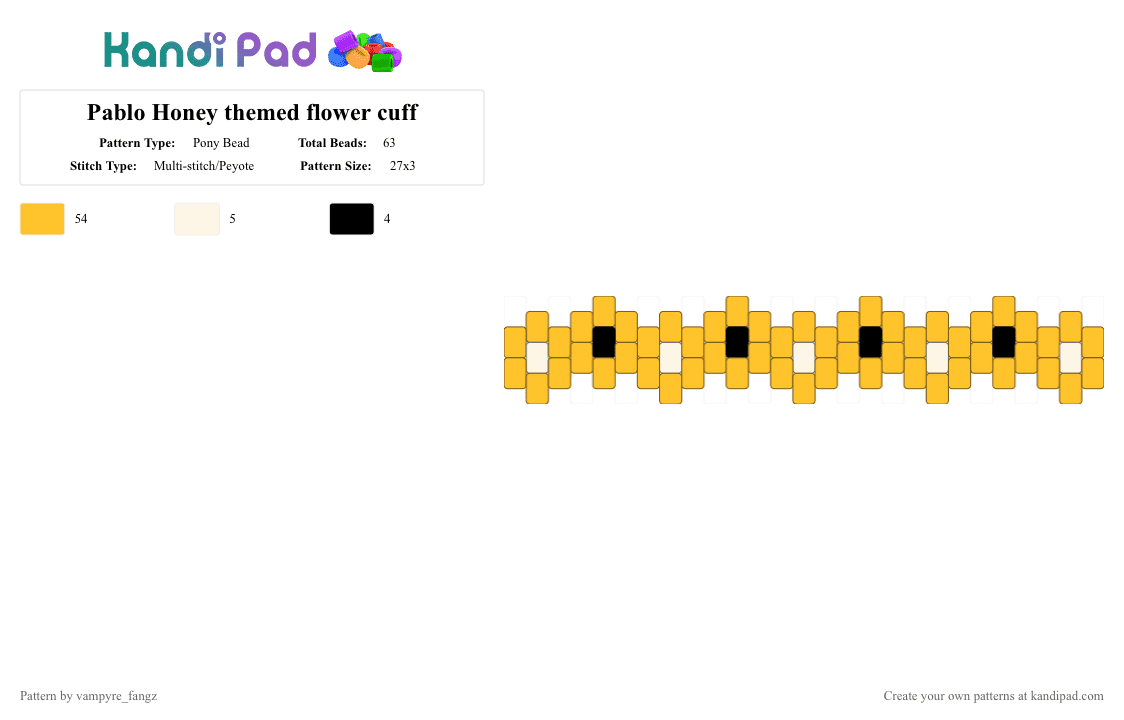 Pablo Honey themed flower cuff - Pony Bead Pattern by vampyre_fangz on Kandi Pad - yellow