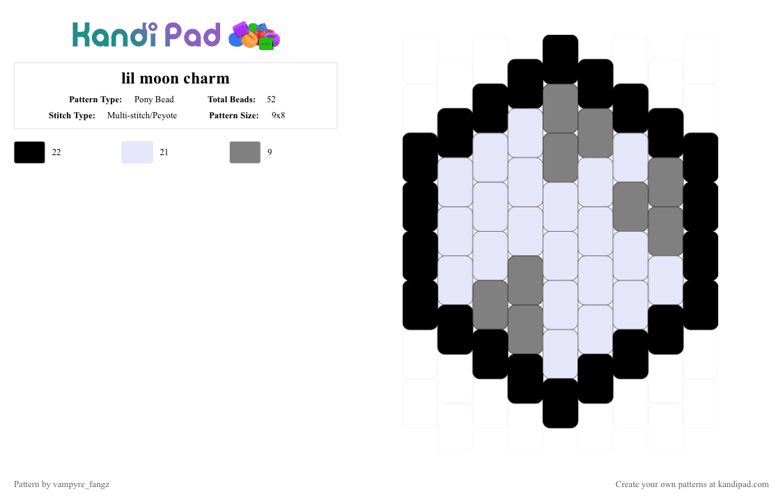 lil moon charm - Pony Bead Pattern by vampyre_fangz on Kandi Pad - gray,white