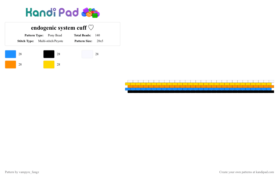 endogenic system cuff ♡ - Pony Bead Pattern by vampyre_fangz on Kandi Pad - light blue,orange,yellow