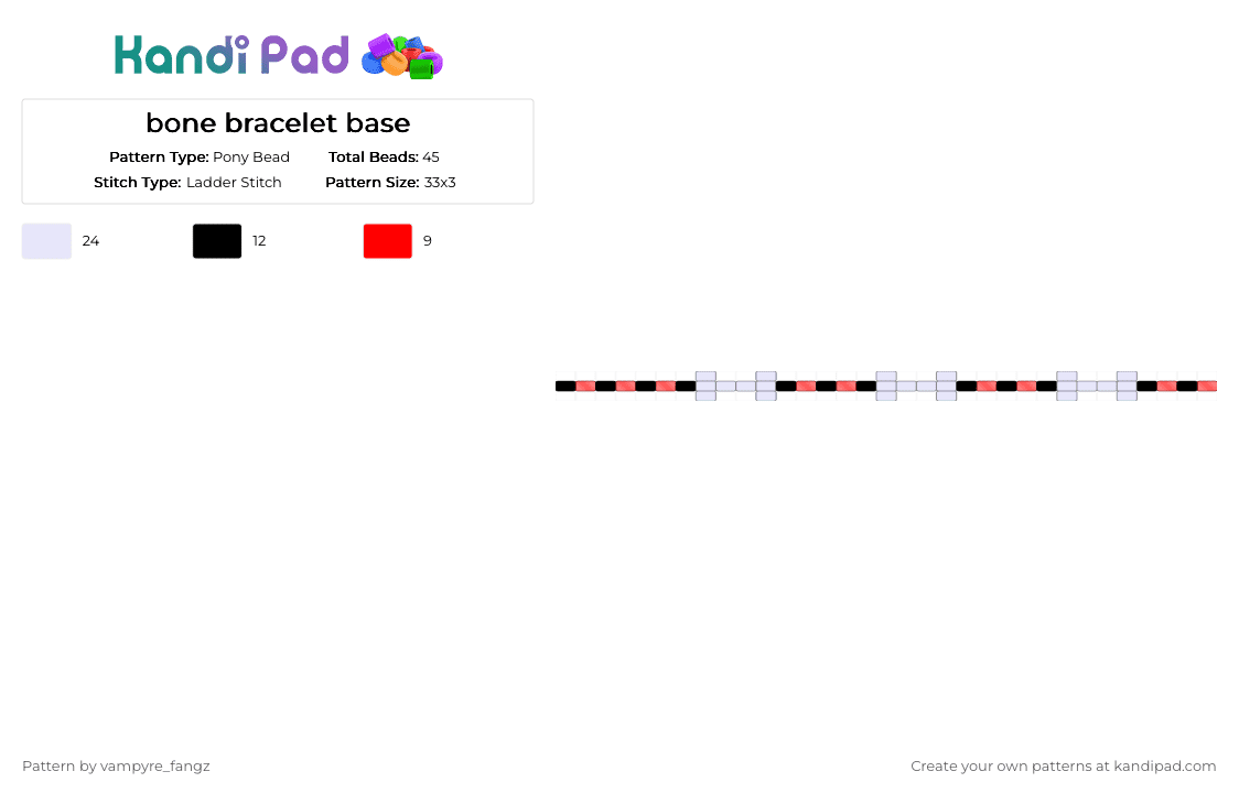 bone bracelet base - Pony Bead Pattern by vampyre_fangz on Kandi Pad - white,red