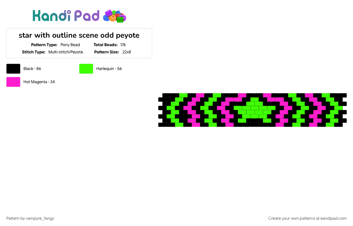 star with outline scene  peyote - Pony Bead Pattern by vampyre_fangz on Kandi Pad - cuffs, green, pink, scene