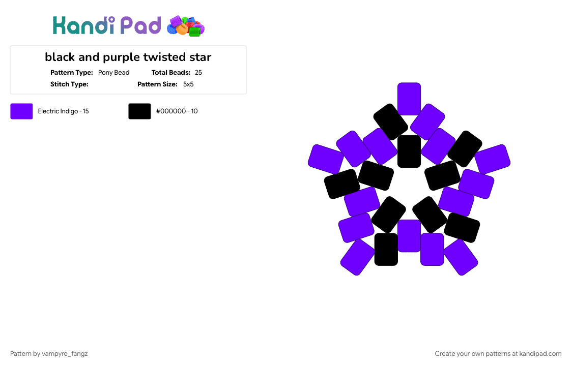 black and purple twisty star - Pony Bead Pattern by vampyre_fangz on Kandi Pad - black, purple