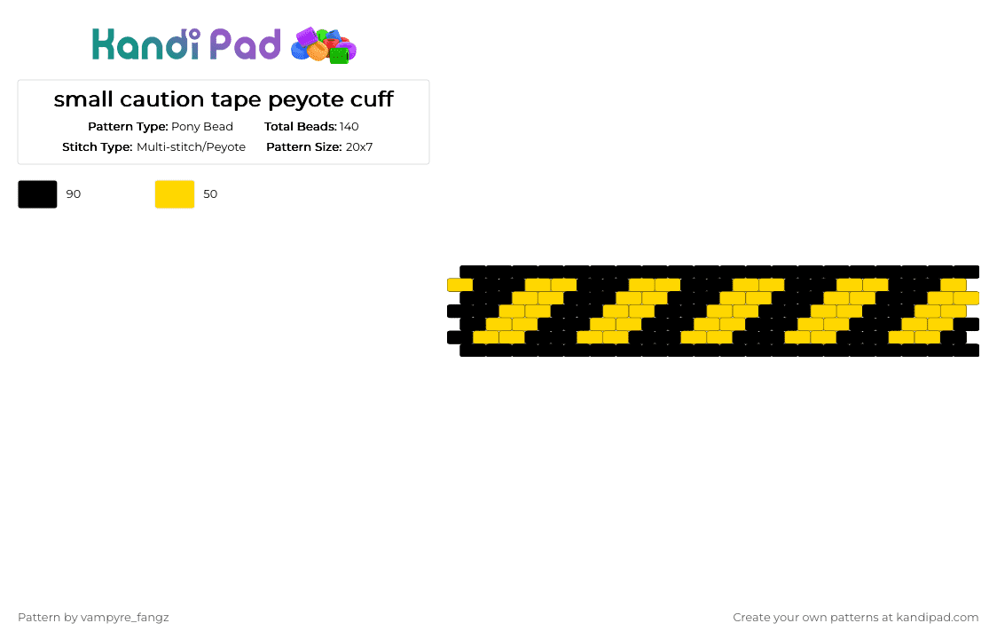 small caution tape peyote cuff - Pony Bead Pattern by vampyre_fangz on Kandi Pad - black, yellow