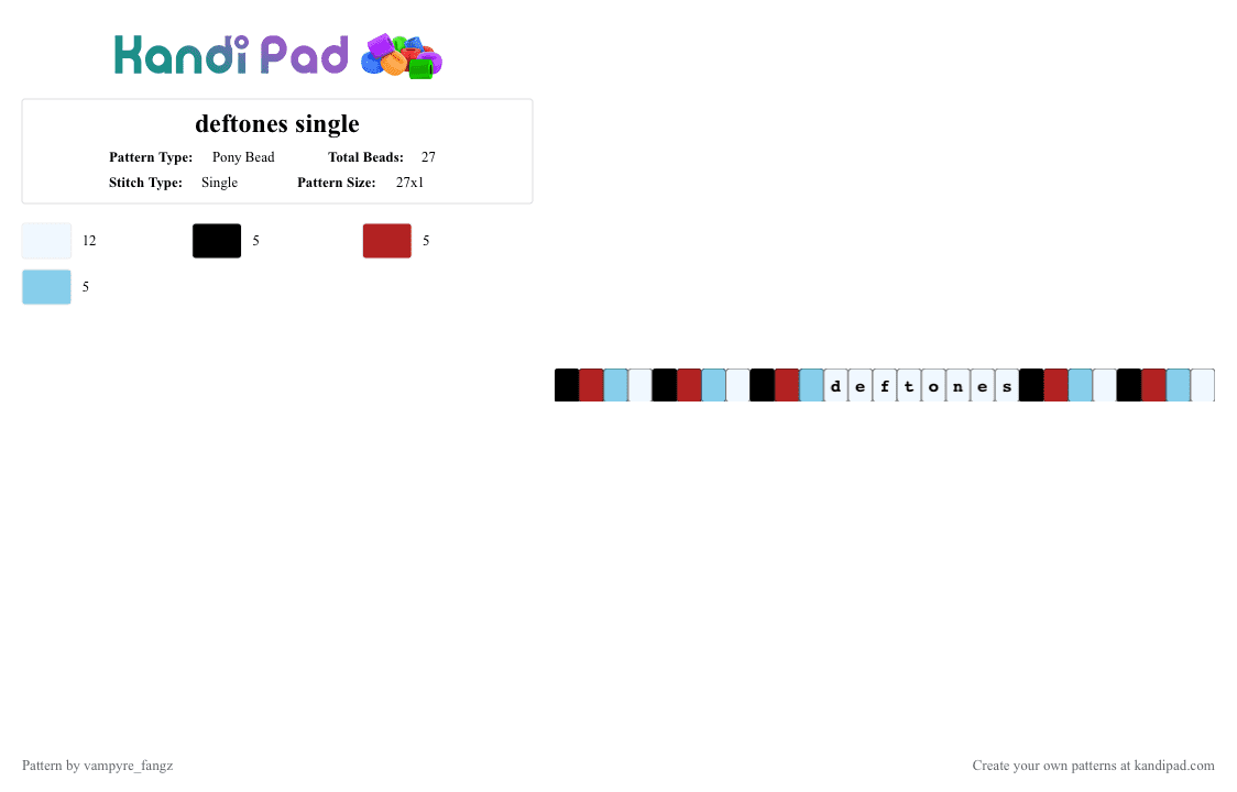 deftones single - Pony Bead Pattern by vampyre_fangz on Kandi Pad - light blue, red