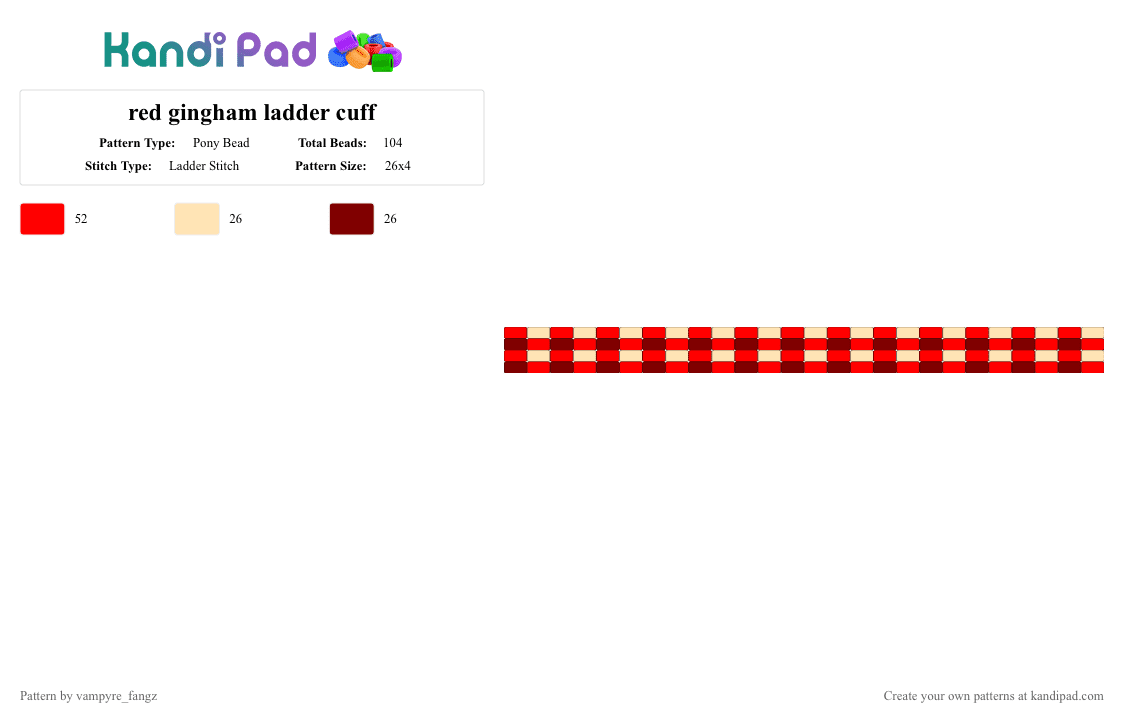 red gingham ladder cuff - Pony Bead Pattern by vampyre_fangz on Kandi Pad - red