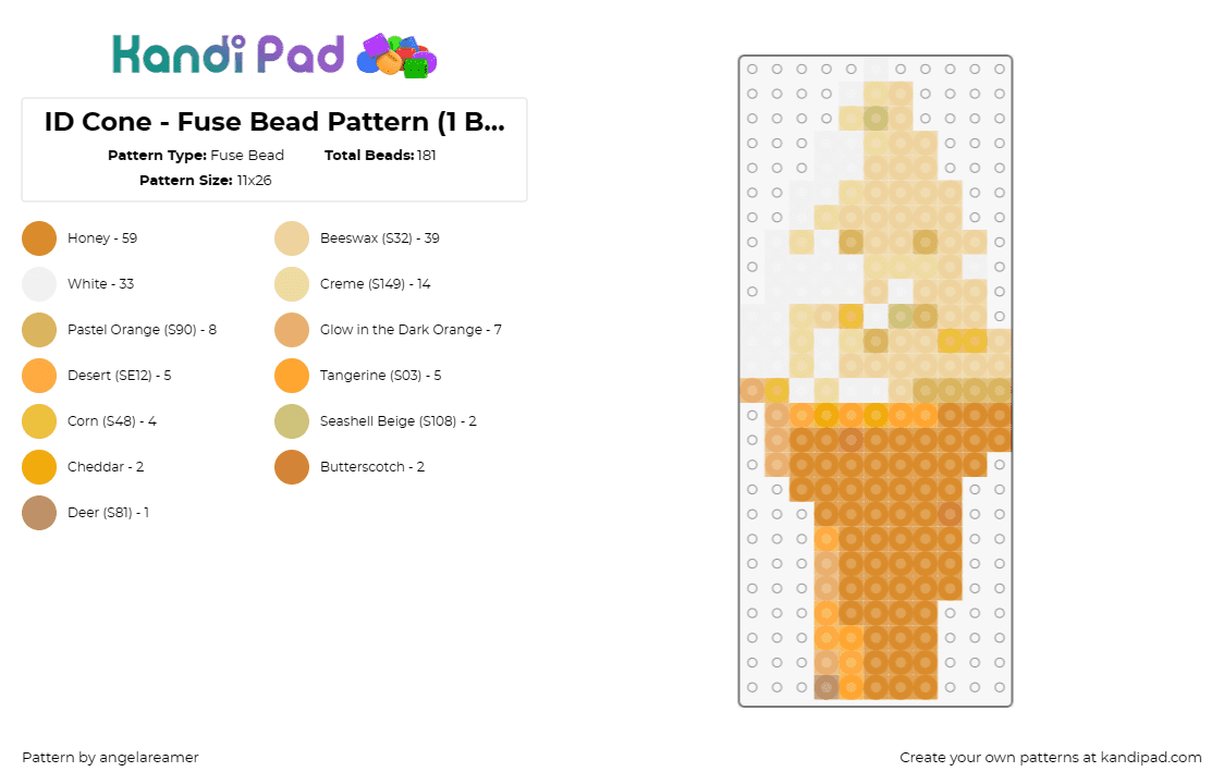 ID Cone - Fuse Bead Pattern (1 Board) - Fuse Bead Pattern by angelareamer on Kandi Pad - ice cream,cone,dessert,vanilla,tasty,treat,food,summer,orange,beige