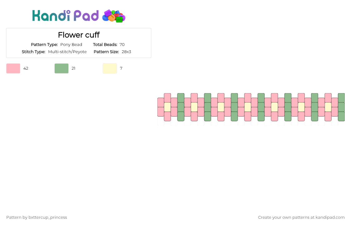 Flower cuff - Pony Bead Pattern by bxttercup_princess on Kandi Pad - pink