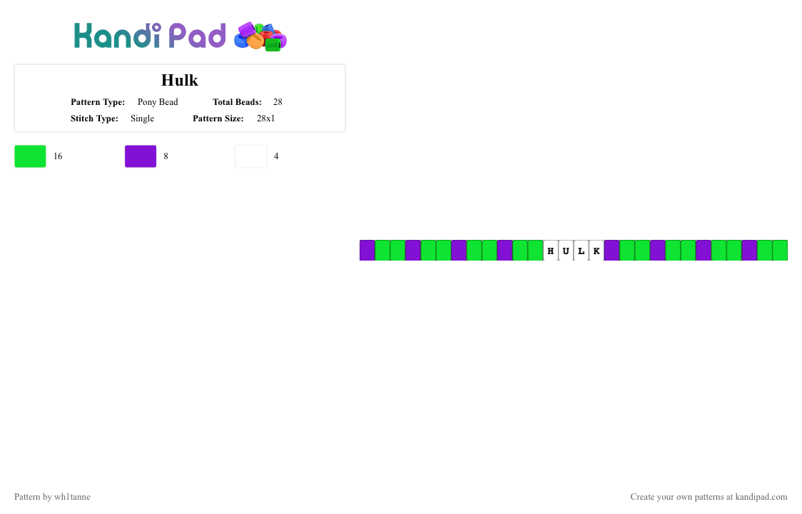Hulk - Pony Bead Pattern by wh1tanne on Kandi Pad - hulk, marvel, single