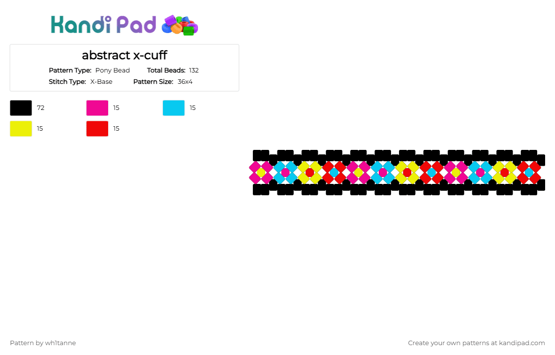 abstract x-cuff - Pony Bead Pattern by wh1tanne on Kandi Pad - black,light blue,red,colorful,tadc,the amazing digital circus