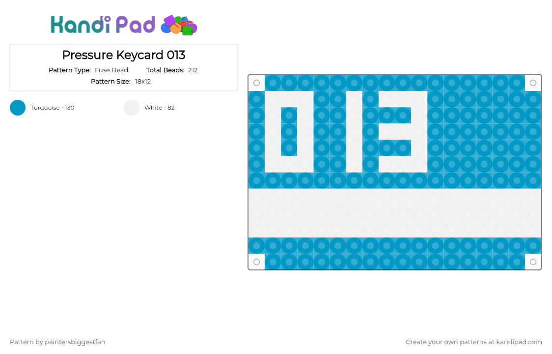 Pressure Keycard 013 - Fuse Bead Pattern by paintersbiggestfan on Kandi Pad - light blue,white