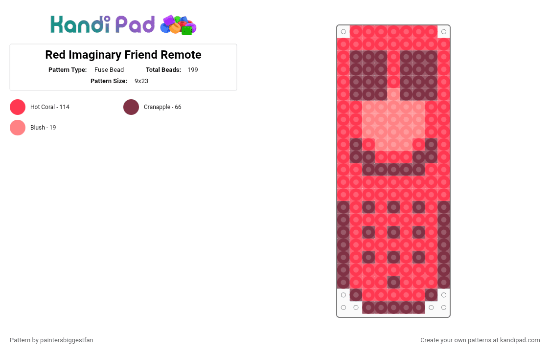 Red Imaginary Friend Remote - Fuse Bead Pattern by paintersbiggestfan on Kandi Pad - red,brown