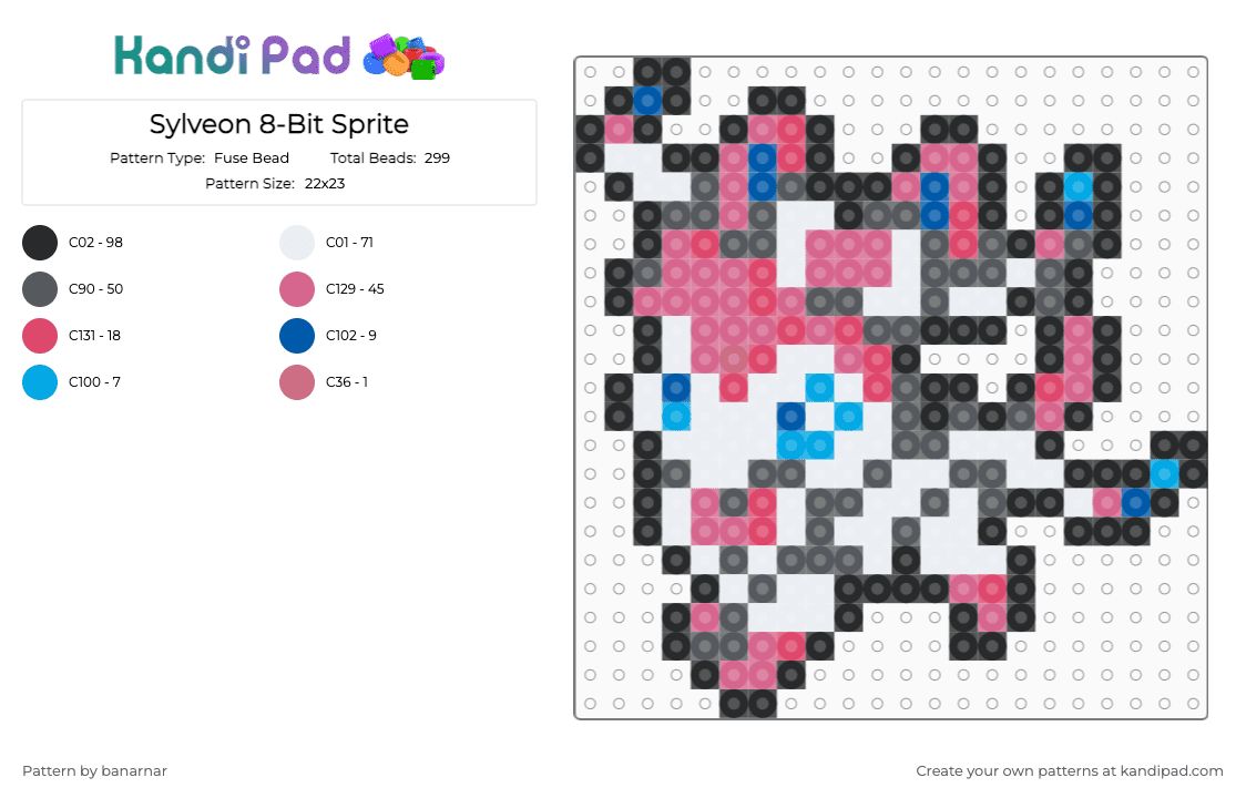 Sylveon 8-Bit Sprite - Fuse Bead Pattern by banarnar on Kandi Pad - gray, pink