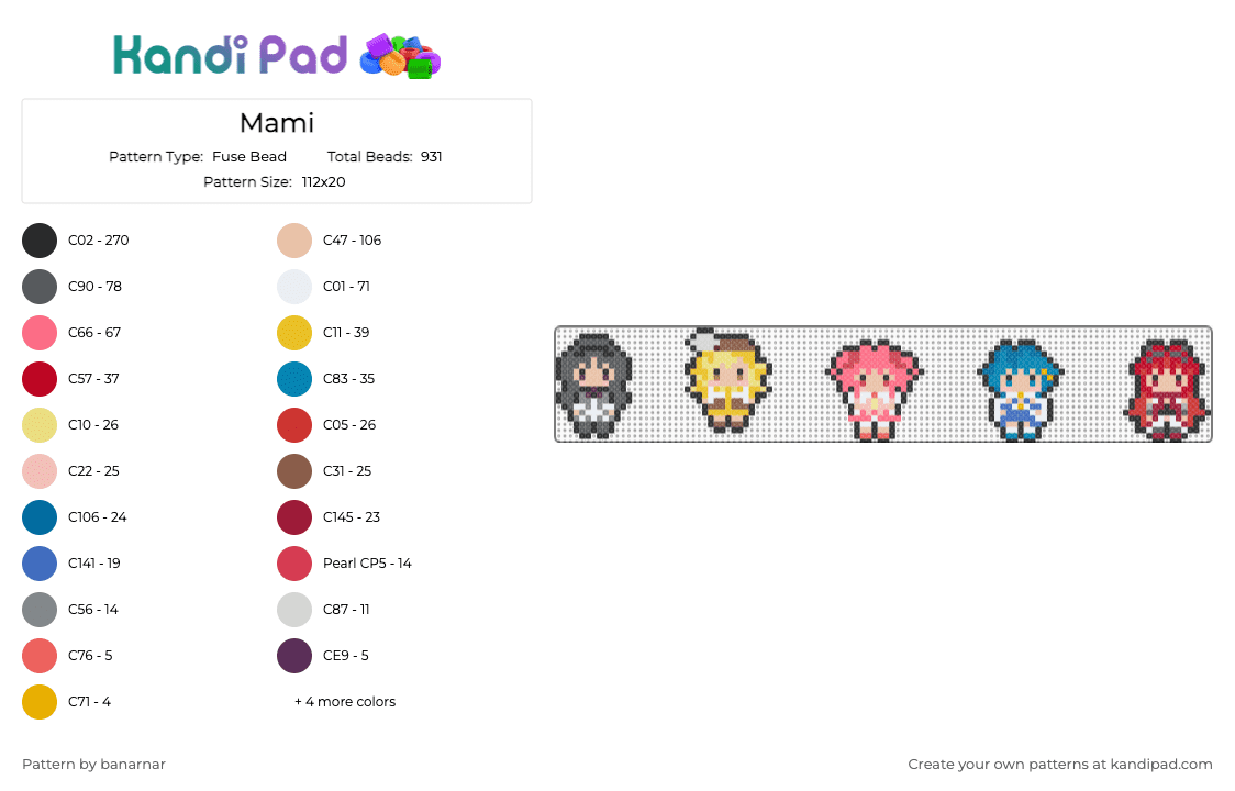 Mami - Fuse Bead Pattern by banarnar on Kandi Pad - beige,yellow,red,gray