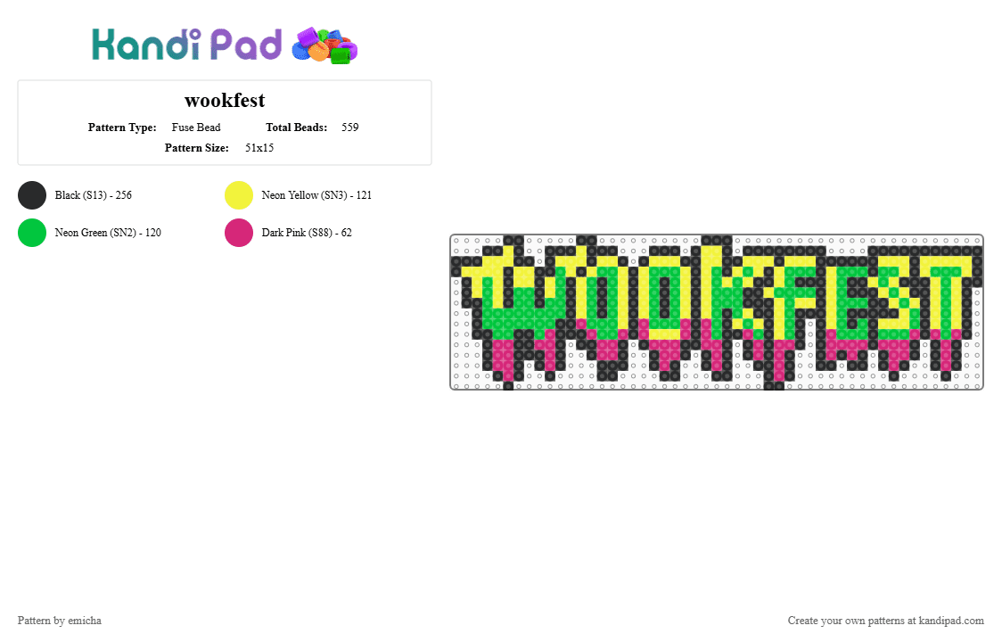 wookfest - Fuse Bead Pattern by emicha on Kandi Pad - green,yellow