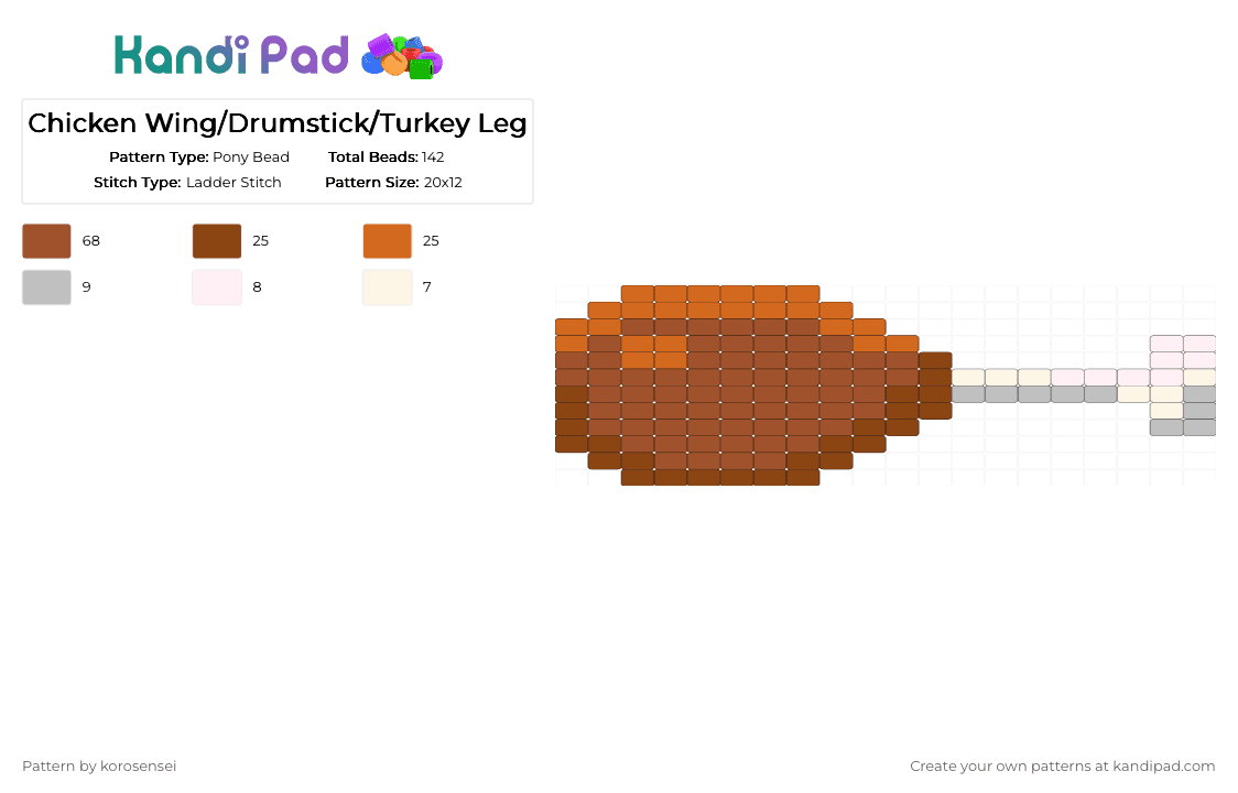 Chicken Wing/Drumstick/Turkey Leg - Pony Bead Pattern by korosensei on Kandi Pad - red,cotddinnerparty