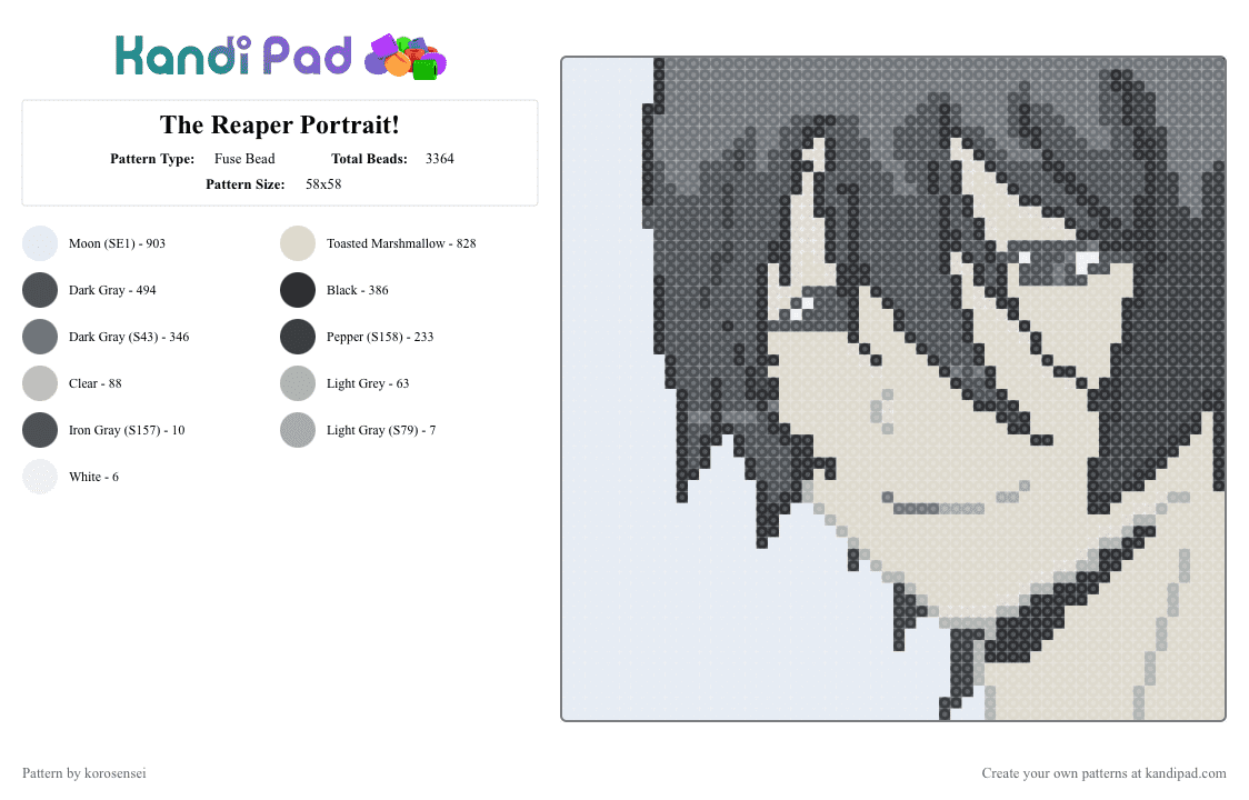 The Reaper Portrait! - Fuse Bead Pattern by korosensei on Kandi Pad - gray,beige,koro sensei,the reaper,the original reaper,assassination classroom,anime,fusebead,assassination,death