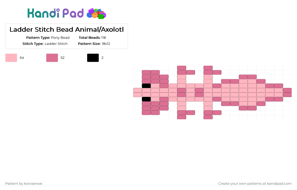 Ladder Stitch Bead Animal/Axolotl - Pony Bead Pattern by korosensei on Kandi Pad - pink