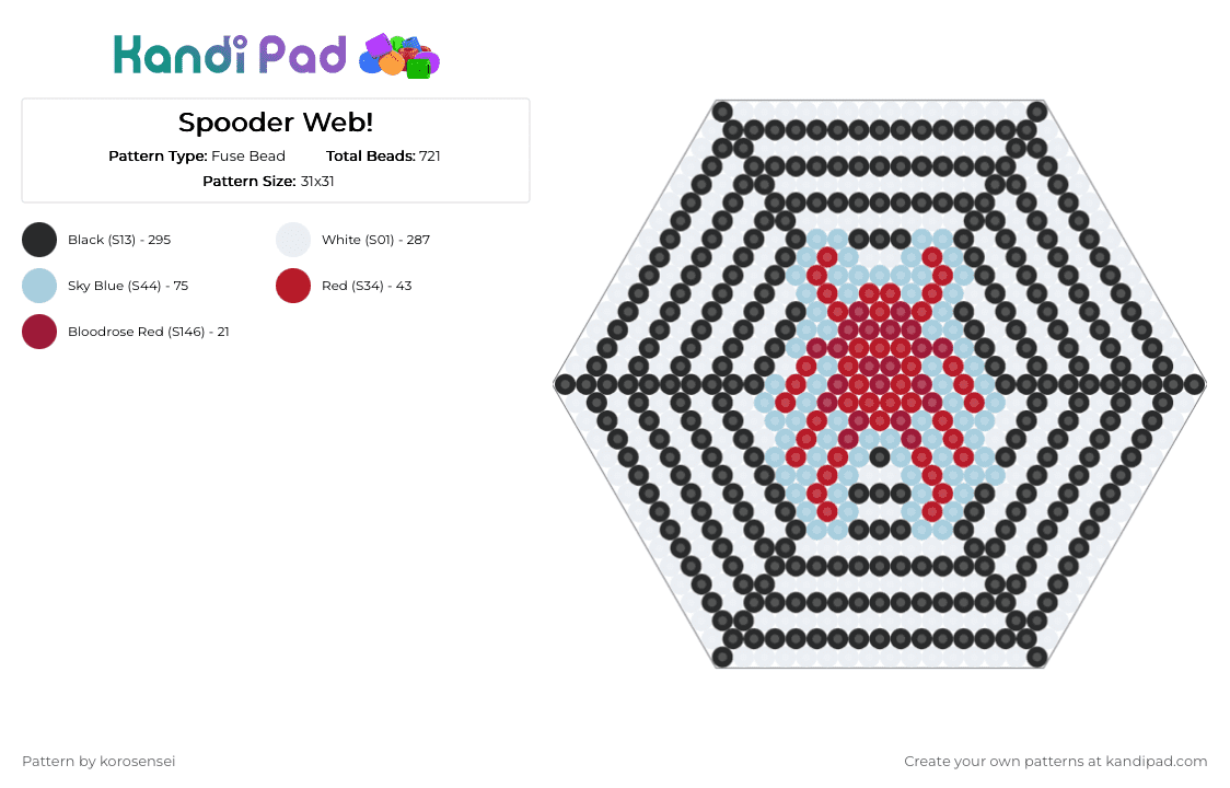 Spooder Web! - Fuse Bead Pattern by korosensei on Kandi Pad - white,light blue,red,spooder,spider,bug,insect,web,trap,phobia,arachnid