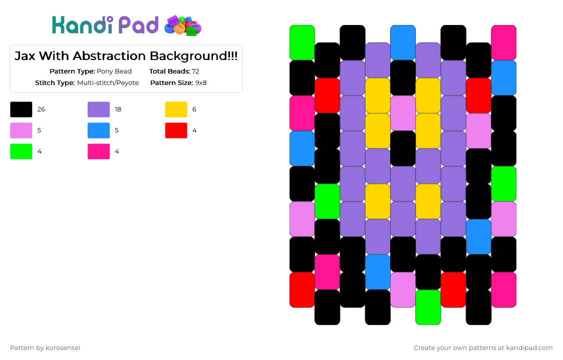 Jax With Abstraction Background!!! Pony Bead Pattern - Kandi Pad ...