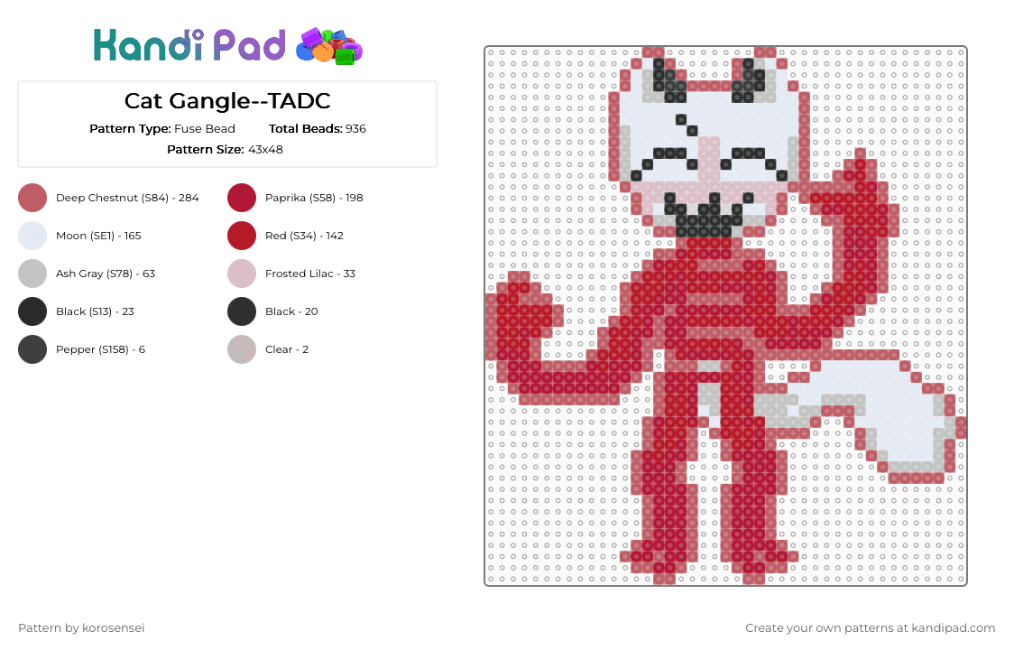 Cat Gangle--TADC - Fuse Bead Pattern by korosensei on Kandi Pad - red,tadc,theamazingdigitalcircus,gangle,cat,catgangle,meme,memes,ribbon
