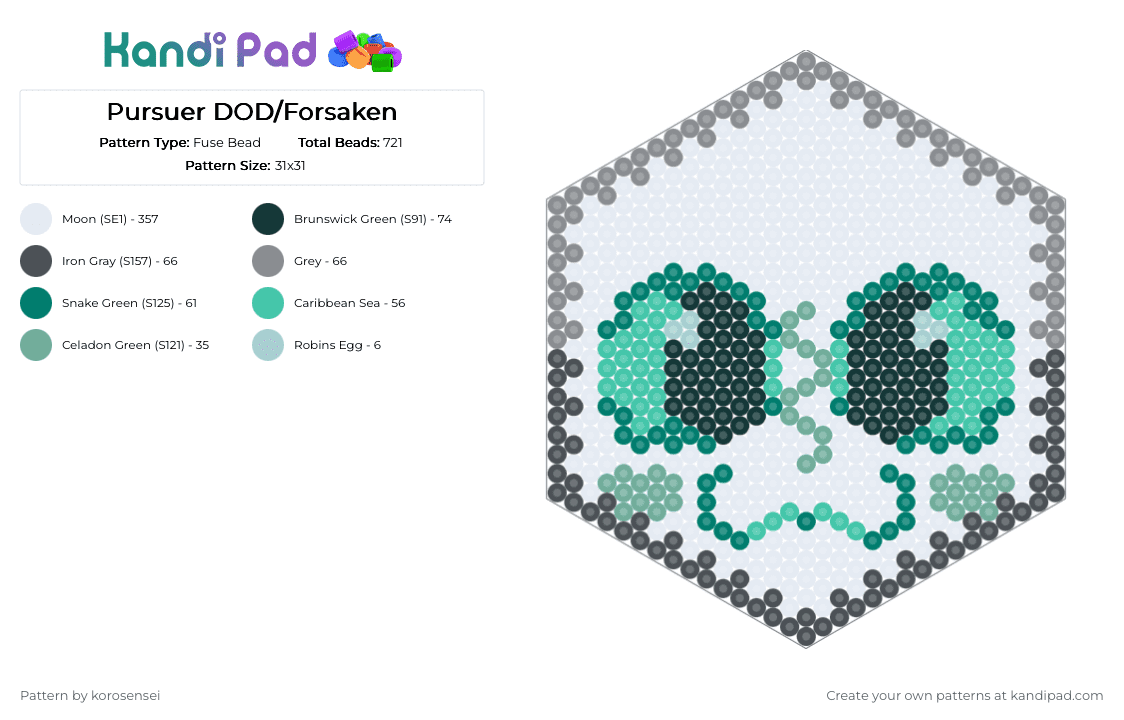 Pursuer DOD/Forsaken - Fuse Bead Pattern by korosensei on Kandi Pad - white,teal,dod,dieofdeath,forsaken,pursuer,green,neon,nonhuman