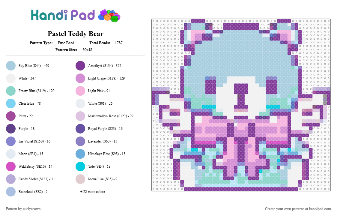 Pastel Teddy Bear - Fuse Bead Pattern by curlycrown on Kandi Pad - pink,light blue,cotdsquishy