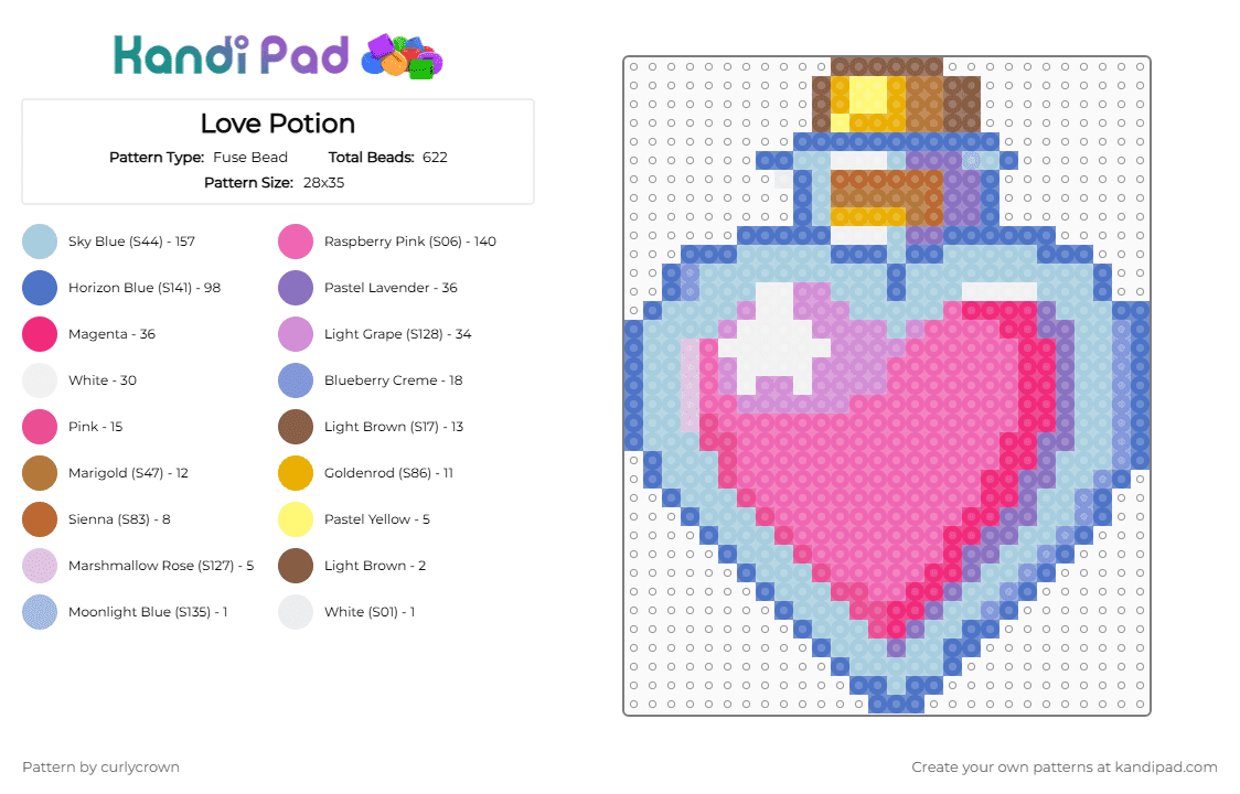 Love Potion - Fuse Bead Pattern by curlycrown on Kandi Pad - blue,light blue,pink