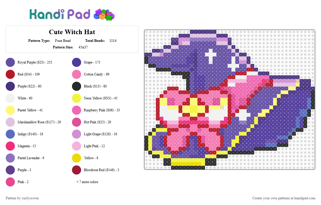Cute Witch Hat - Fuse Bead Pattern by curlycrown on Kandi Pad - purple,pink