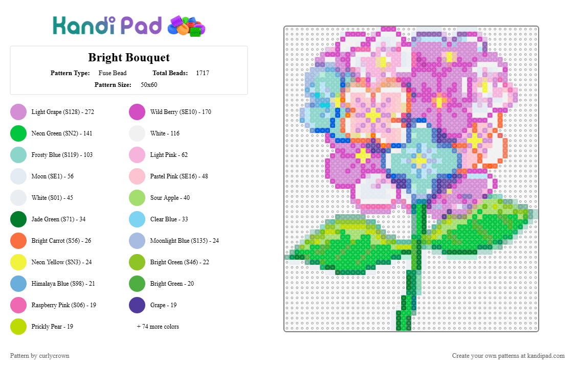 Bright Bouquet - Fuse Bead Pattern by curlycrown on Kandi Pad - green, light blue, pink