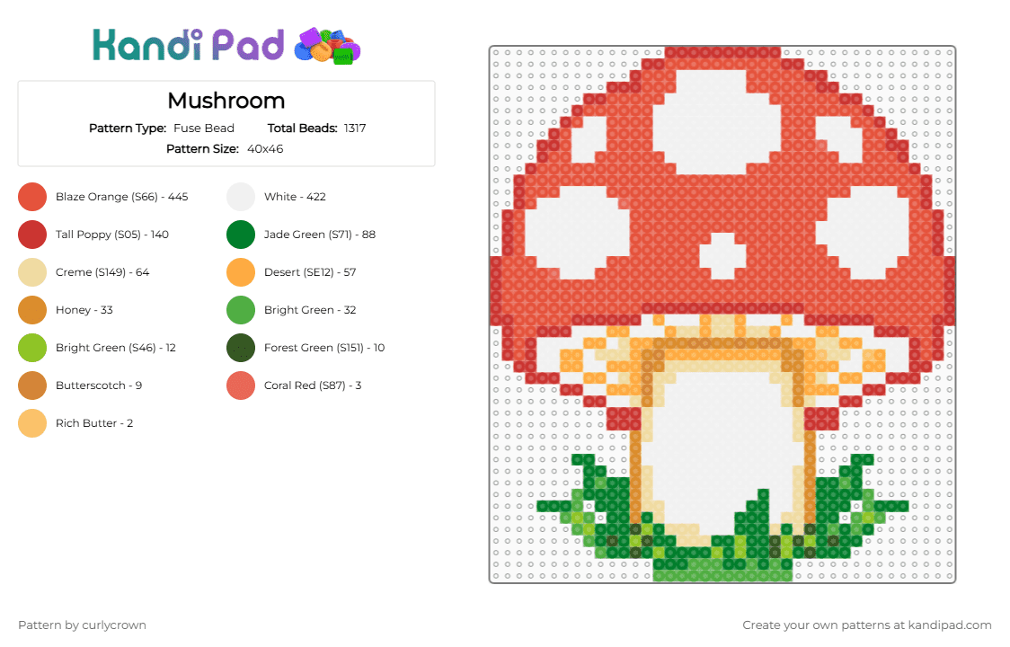 Mushroom - Fuse Bead Pattern by curlycrown on Kandi Pad - red