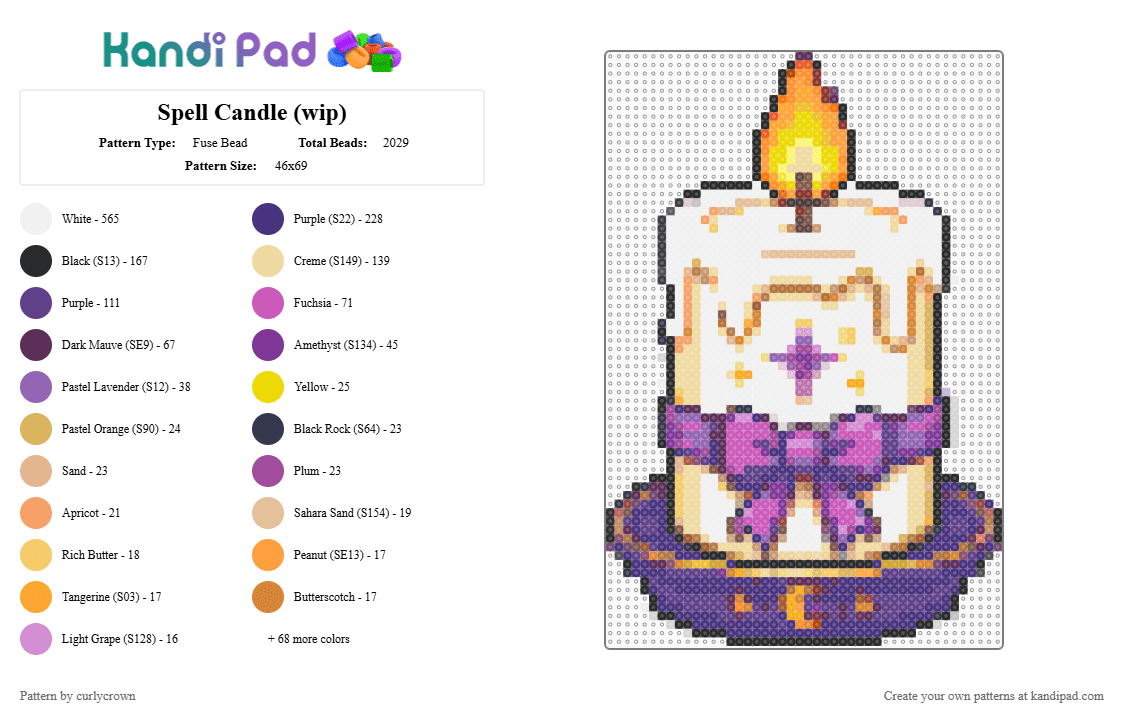 Spell Candle (wip) - Fuse Bead Pattern by curlycrown on Kandi Pad - pink,orange,beige,purple