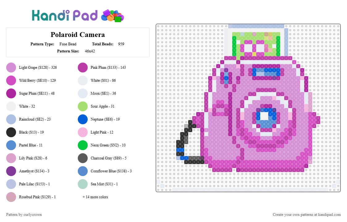 Polaroid Camera - Fuse Bead Pattern by curlycrown on Kandi Pad - cotdpolaroid, pink