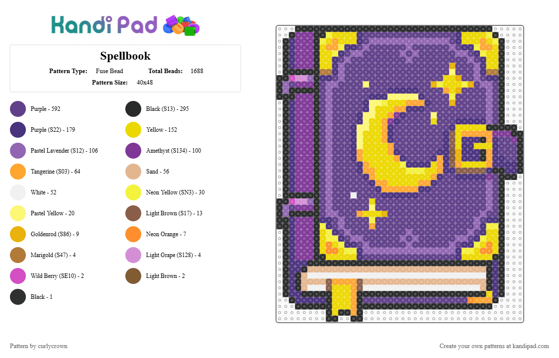 Spellbook - Fuse Bead Pattern by curlycrown on Kandi Pad - pink,purple