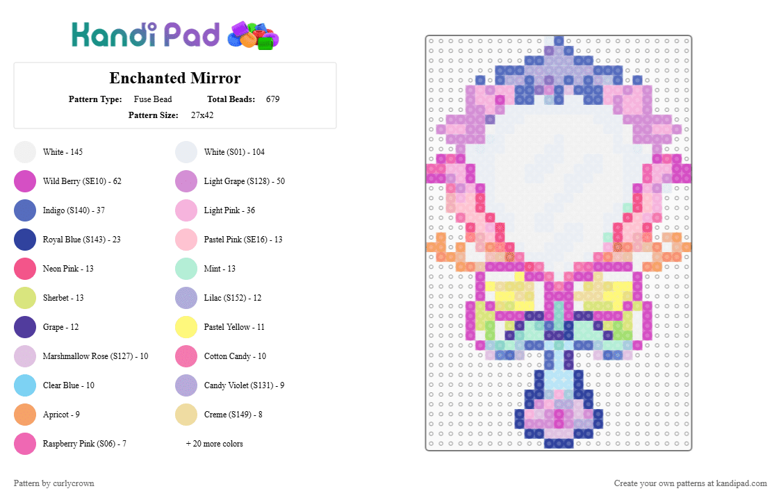Enchanted Mirror - Fuse Bead Pattern by curlycrown on Kandi Pad - white,blue,pink