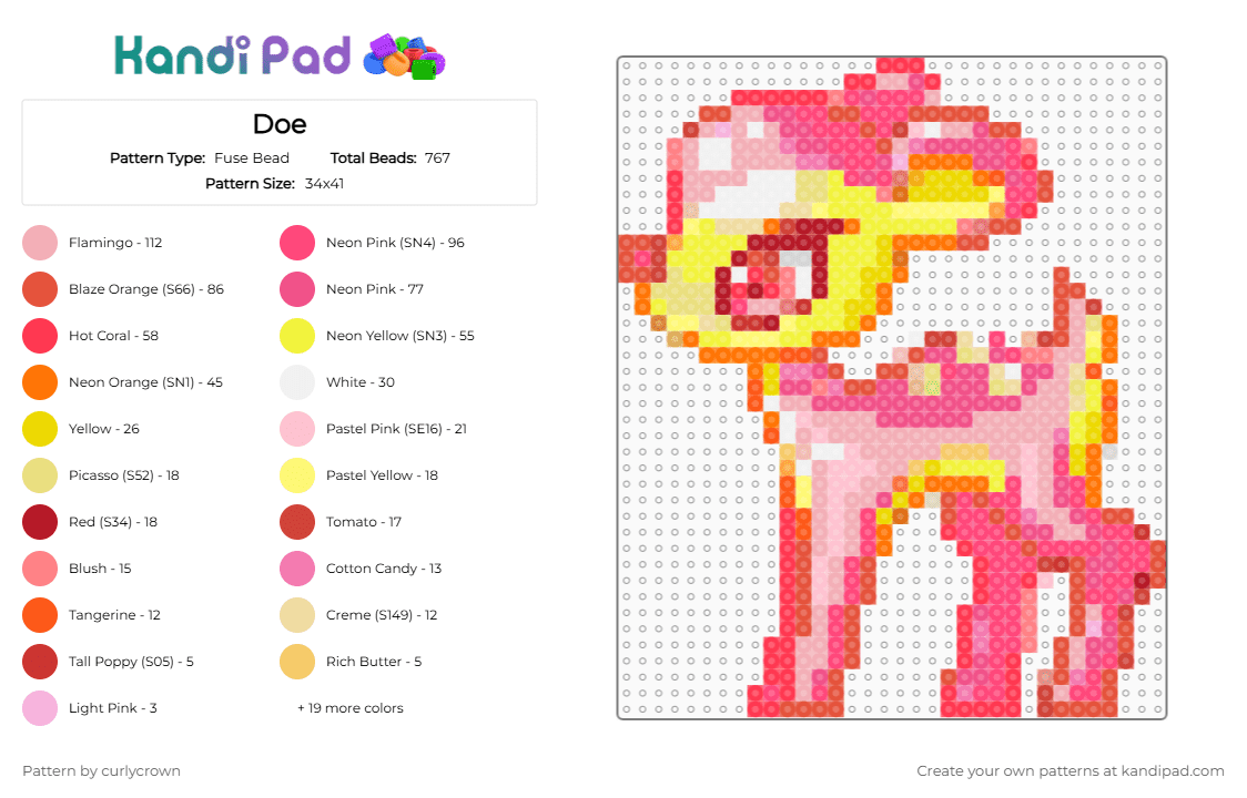 Doe - Fuse Bead Pattern by curlycrown on Kandi Pad - red