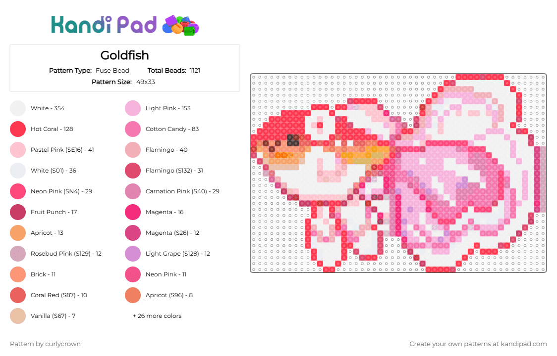 Goldfish - Fuse Bead Pattern by curlycrown on Kandi Pad - red,pink