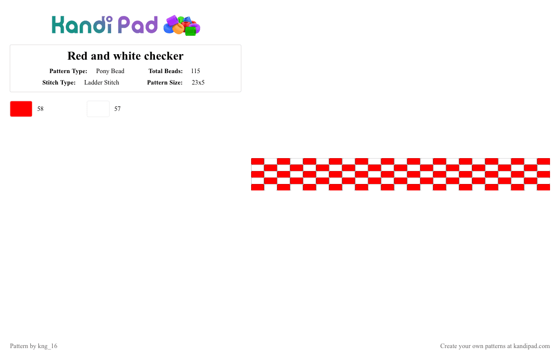 Red and white checker - Pony Bead Pattern by kng_16 on Kandi Pad - red,white,cotddinnerparty